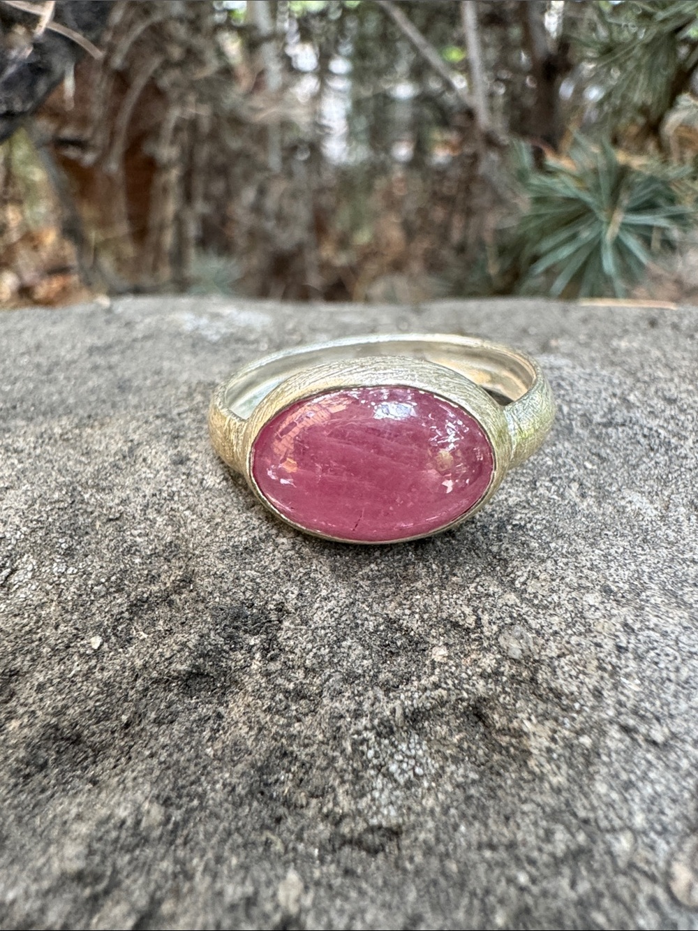 Sundance Silver Ring with Rose-Pink Oval Stone